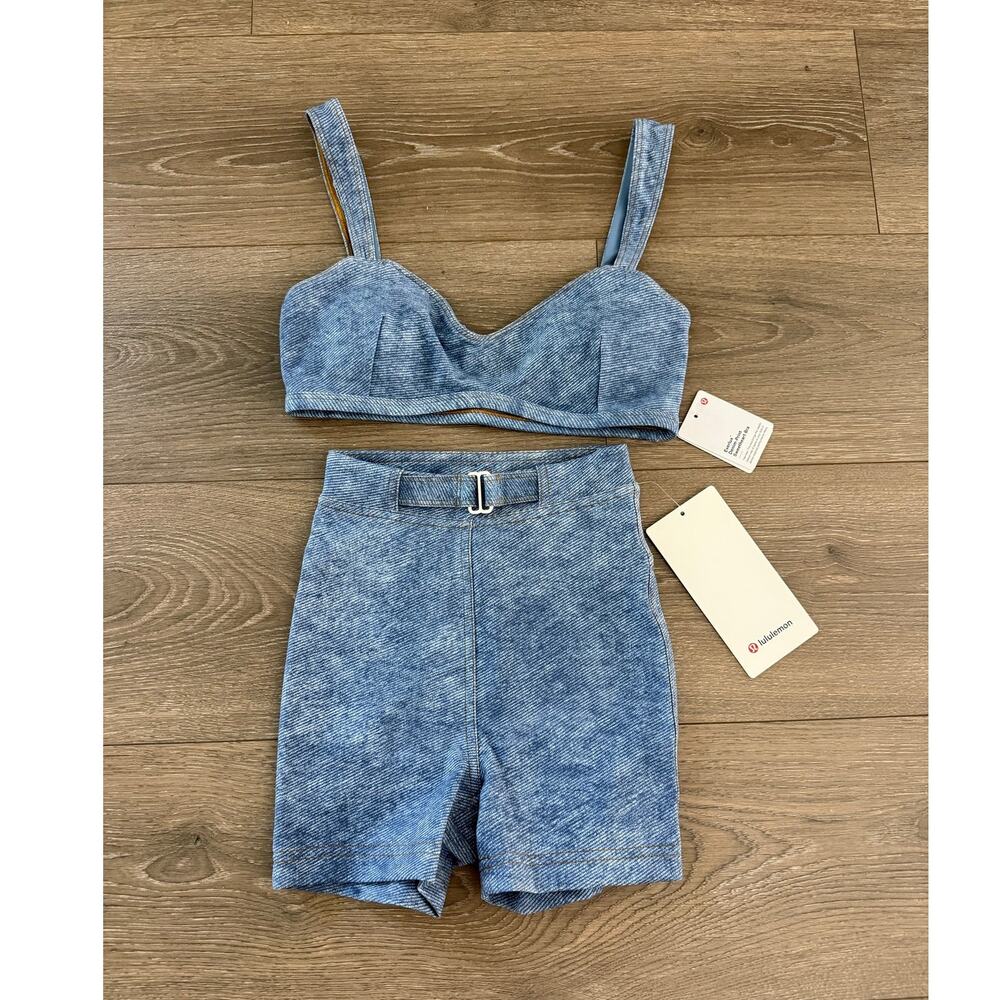Lululemon NEW Everlux Sweetheart Bra Light Support, A/B Cup Denim Dreams Set